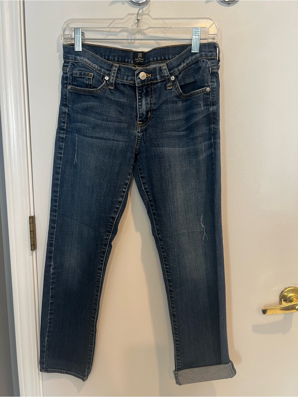 Just Black Medium Wash Blue Women's Straight Jeans - Cute Cuffed! - Size 4/27